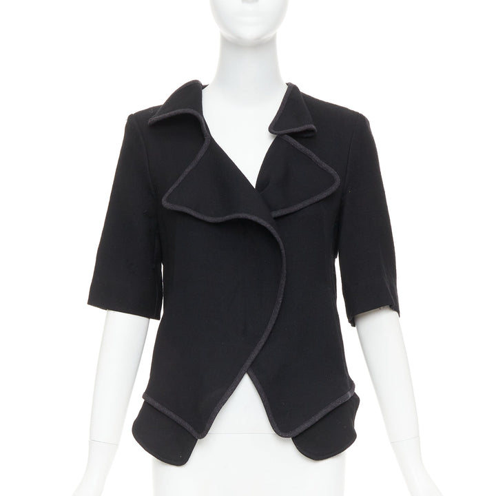 MARNI 2010 black 100% virgin wool twill trimmed collar fitted jacket IT38 XS