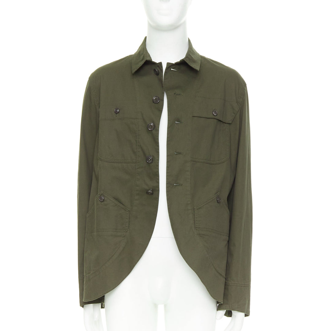 Y3 YOHJI YAMAMOTO khaki green cotton curved hem military overshirt jacket JP3 L