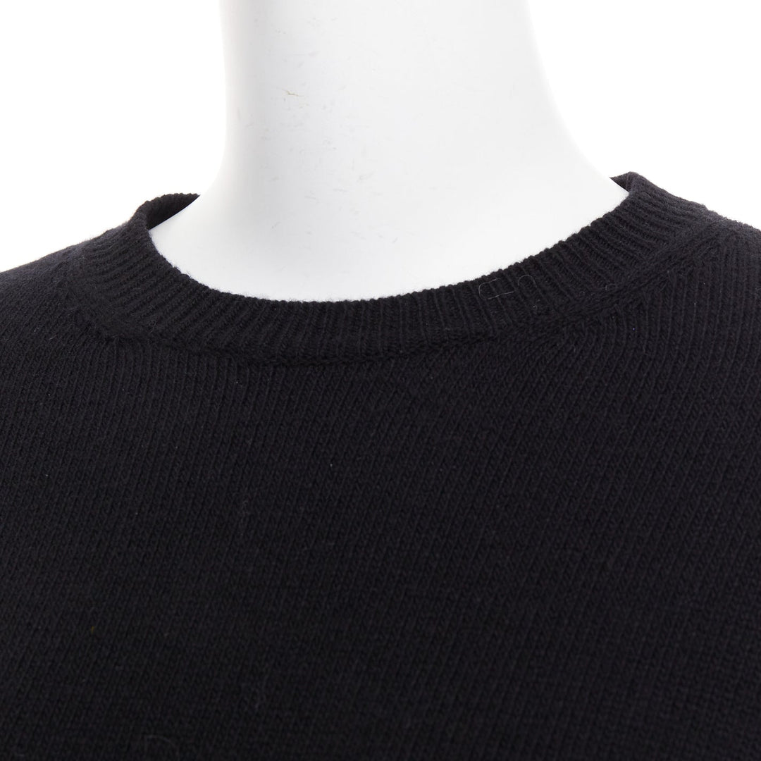 VALENTINO 2024 black virgin wool cream 3D Flower cuff crew neck sweater XS