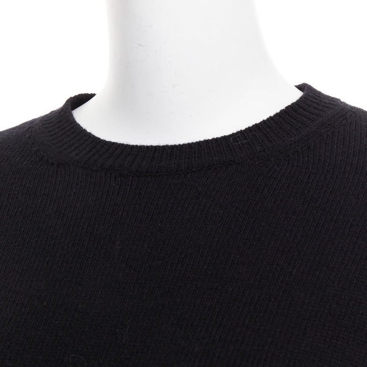 VALENTINO 2024 black virgin wool cream 3D Flower cuff crew neck sweater XS