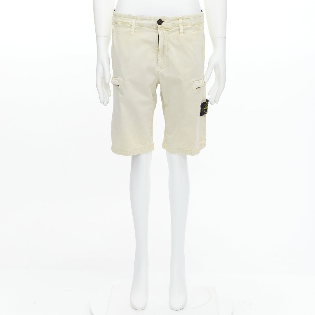 STONE ISLAND 2020 stone washed cotton blend logo patch shorts 30"