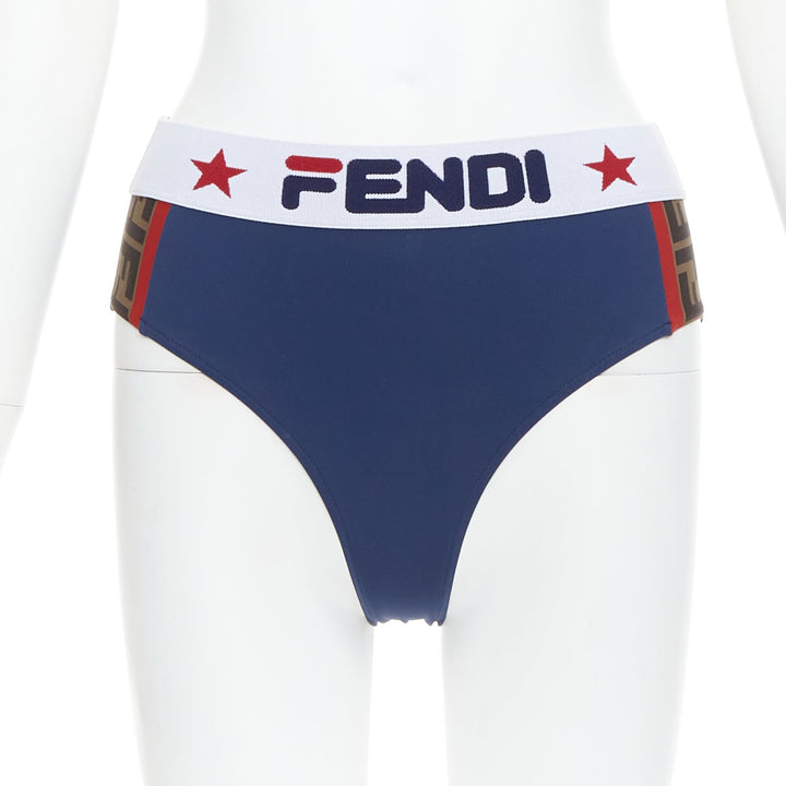 FENDI FILA blue red white logo star colorblock bandeau bikini swim set IT36 XXS