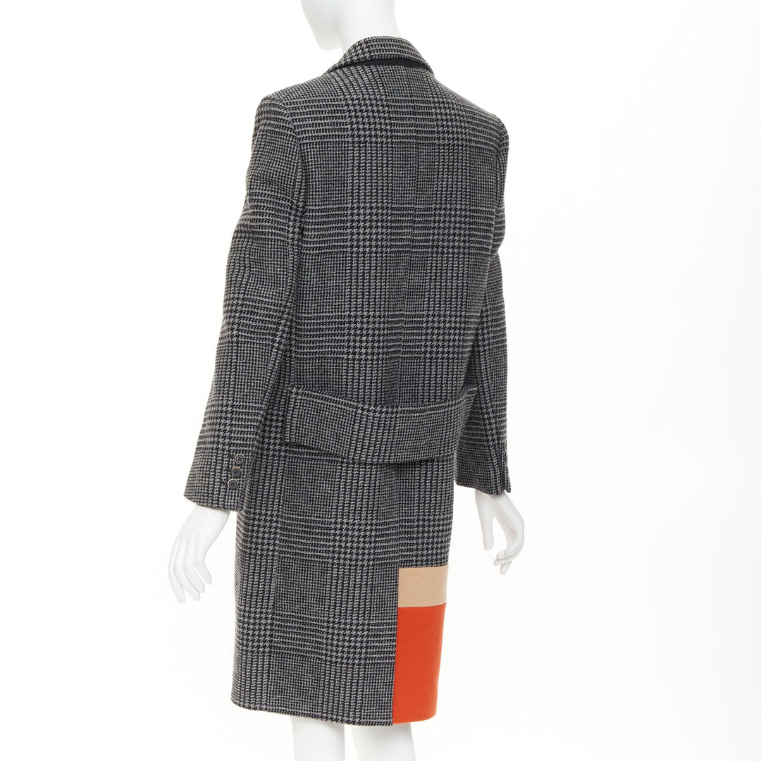 MSGM 2022 grey black wool houndstooth color block double breasted coat IT40 S