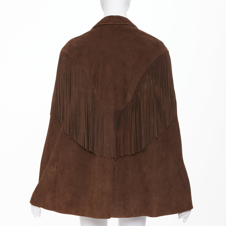 SAINT LAURENT 2015 goat suede western fringe wide sleeve cape jacket FR 36 S