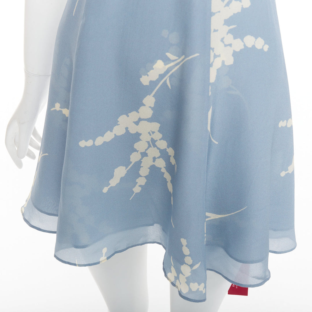 REALISATION Luella 100% silk light blue cream floral print V neck sundress XS