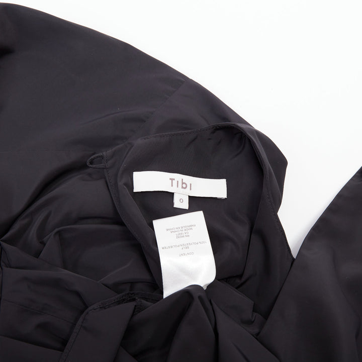 TIBI Italian Sporty Nylon Pleat Sleeve black sculptural balloon blouse US0 XS