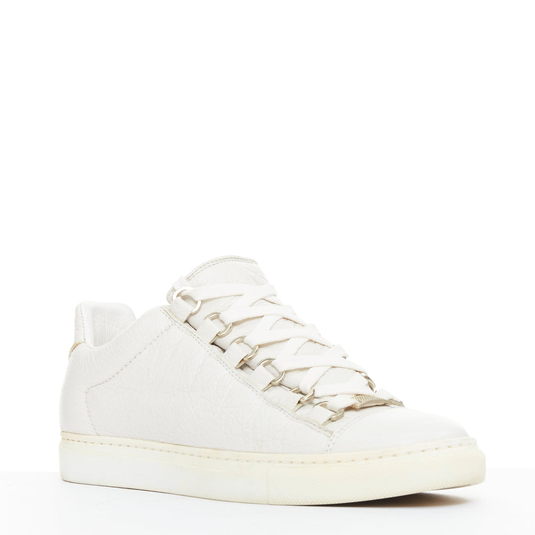 BALENCIAGA Arena off white grained leather lace up sneakers EU35