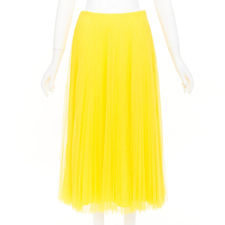 RALPH LAUREN PURPLE LABEL yellow pleated mesh silk lined midi skirt XS US0