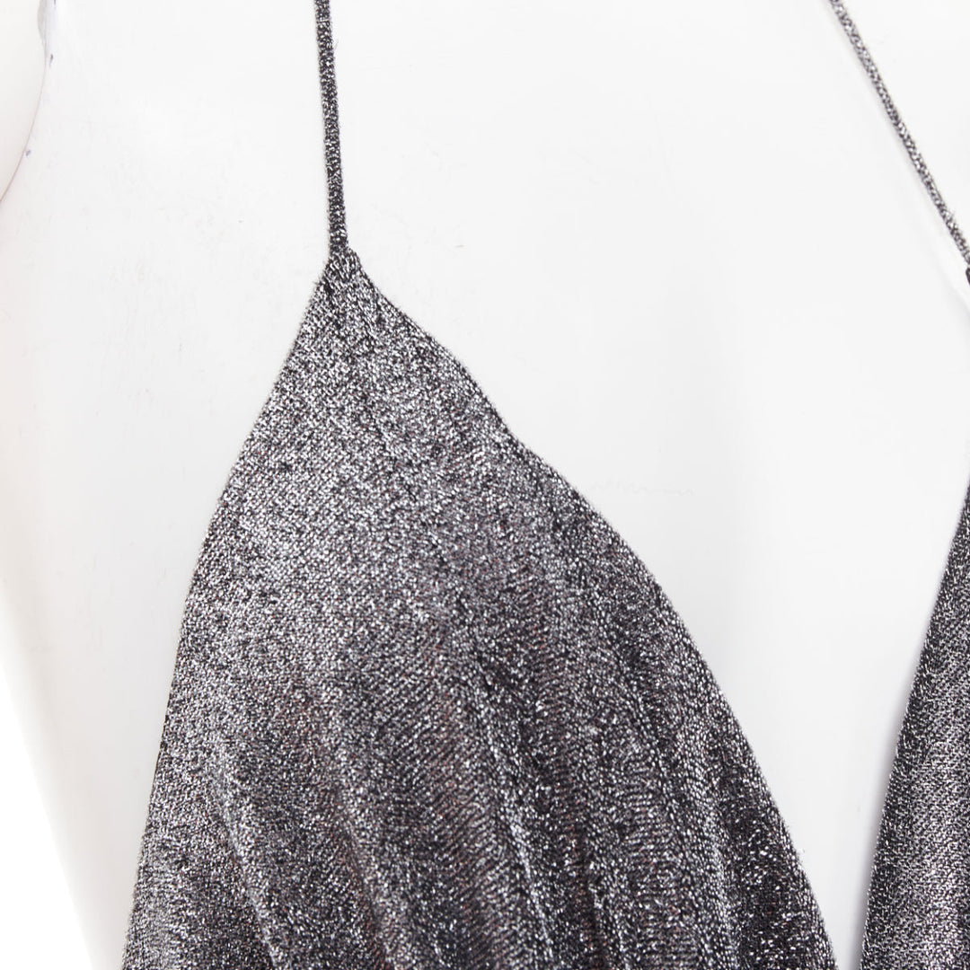 ALEXANDRE VAUTHIER metallic silver lurex knit ruched backless halter dress