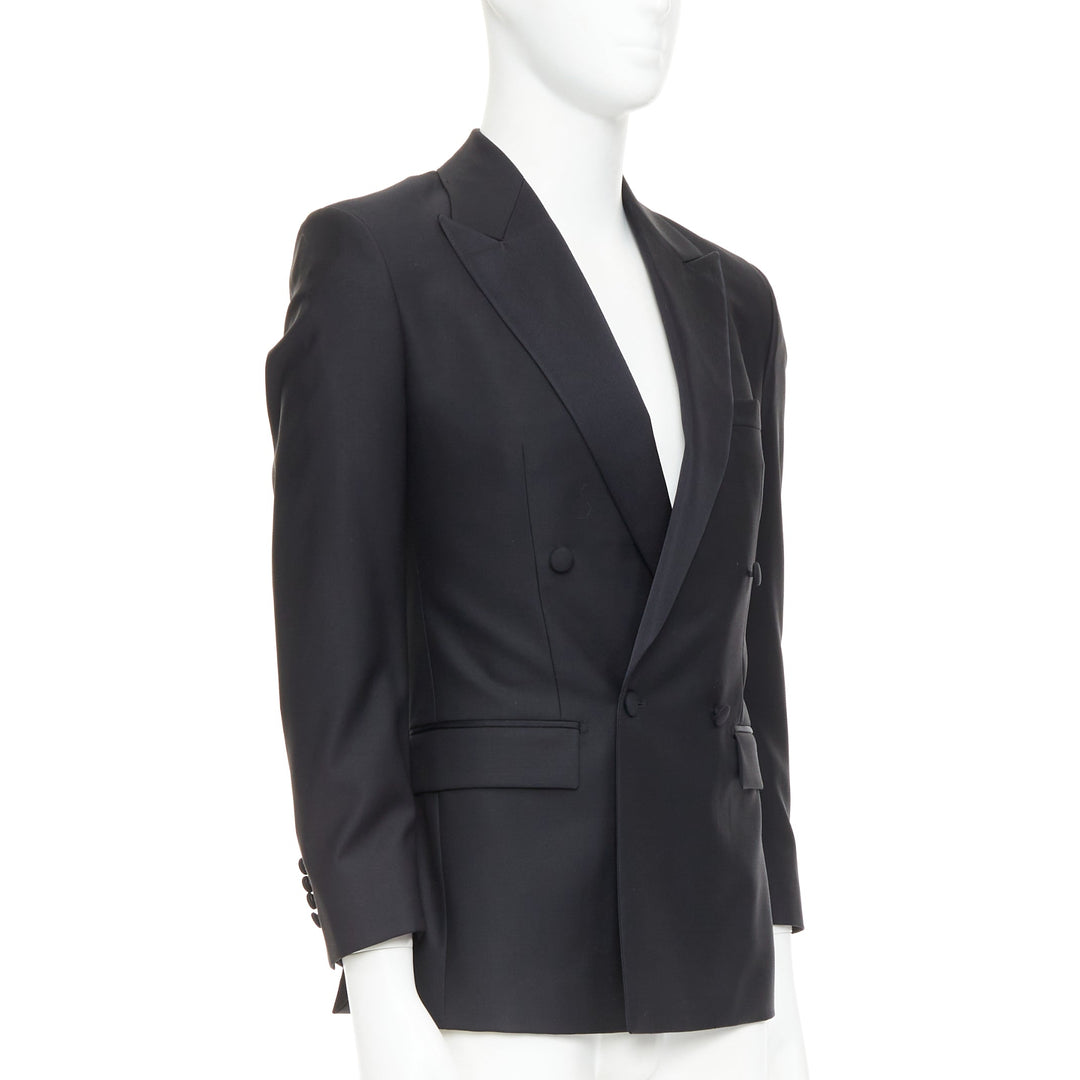 HAYWARD black wool mohair peak lapel double breasted tuxedo suit Sz36 XS