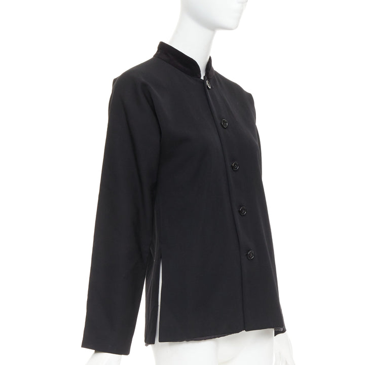 COMME DES GARCONS TRICOT 1998 Vintage black wool velvet mandarin collar jacket