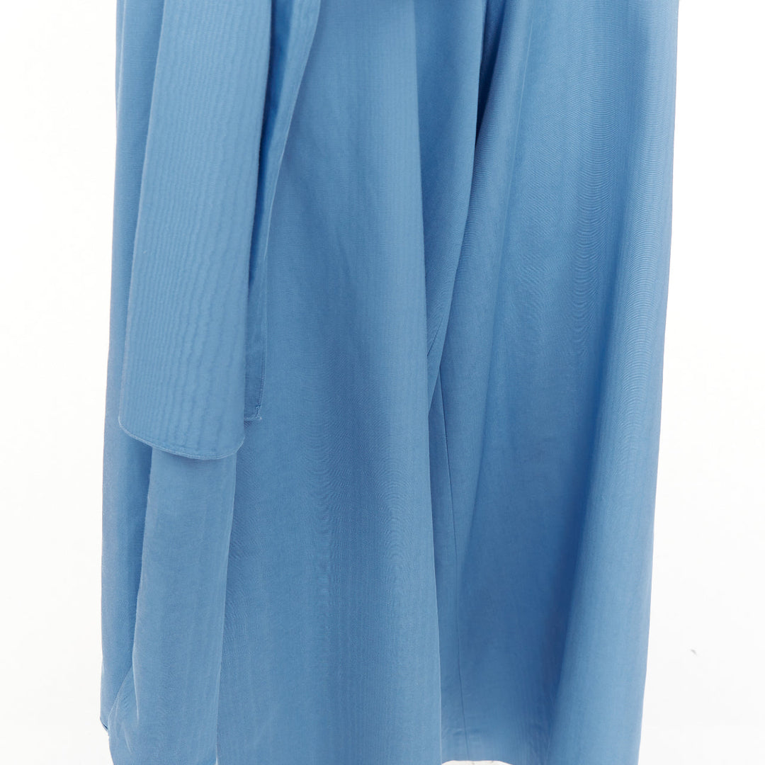 OSCAR DE LA RENTA S20 Runway sky blue moire faille sash tie jumpsuit US0 XS