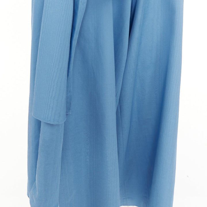OSCAR DE LA RENTA S20 Runway sky blue moire faille sash tie jumpsuit US0 XS
