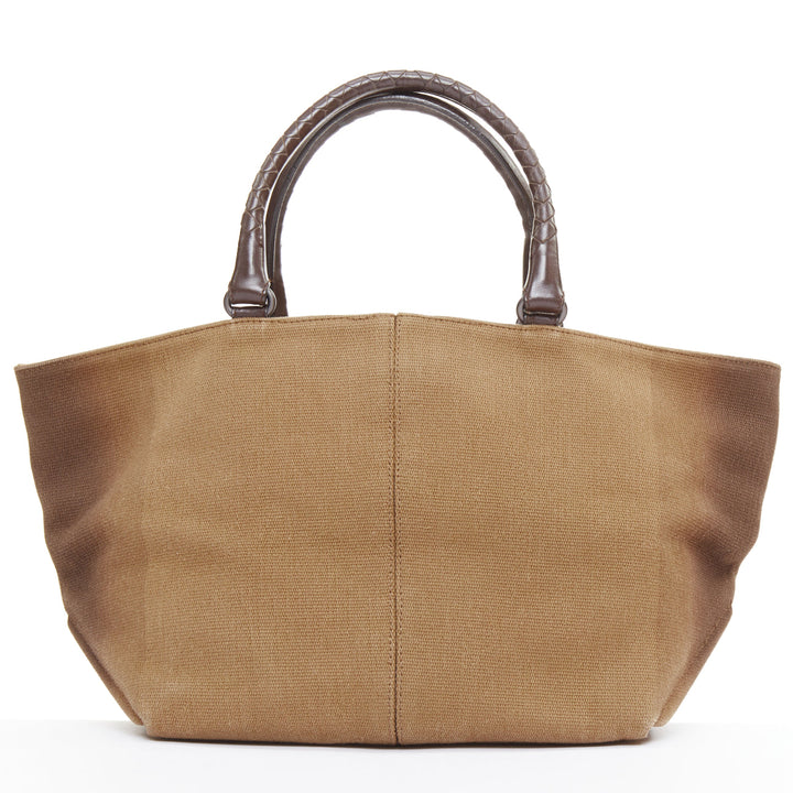 BOTTEGA VENETA gradient ombre brown canvas Intrecciato woven leather handle bag