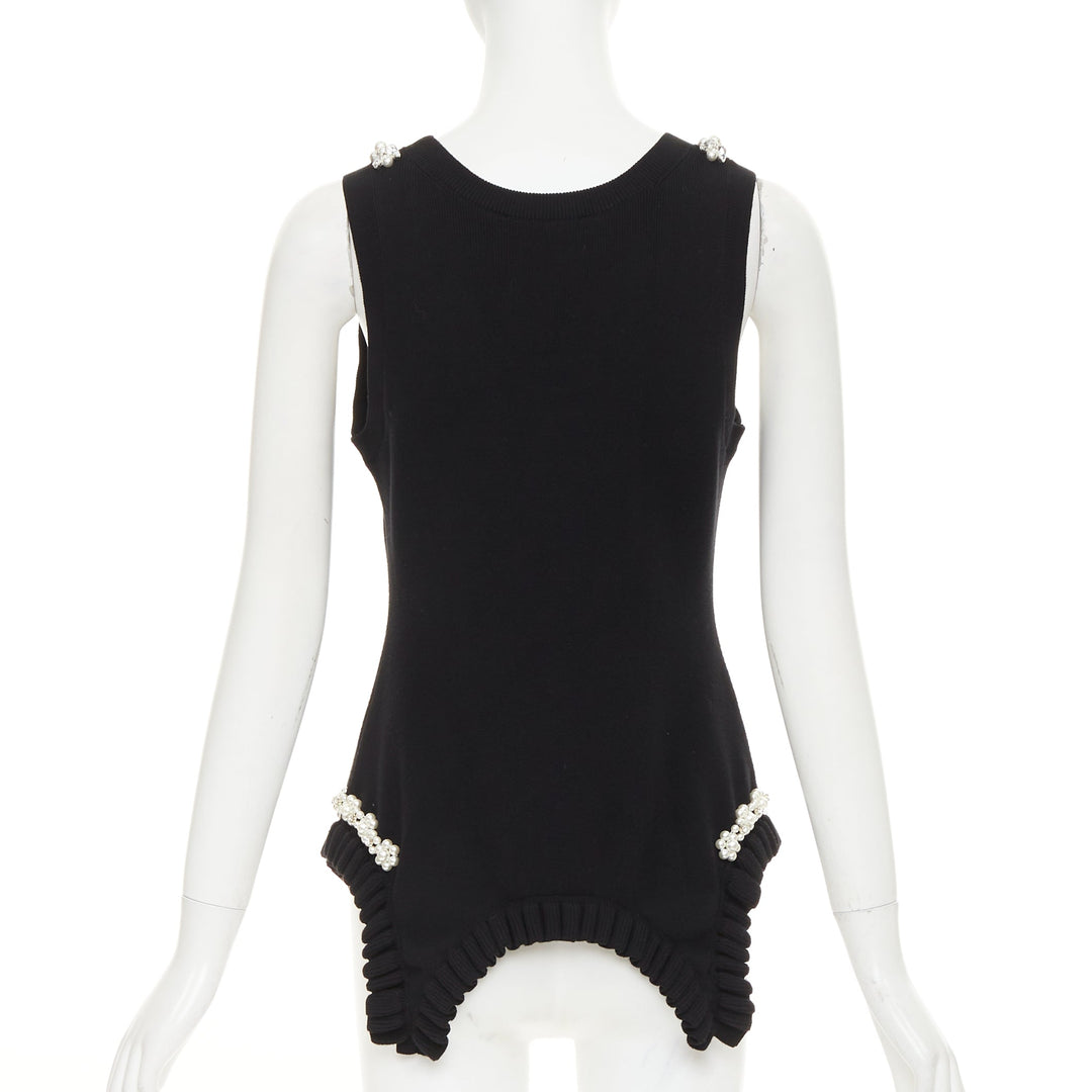 SIMONE ROCHA black knit pearl crystal embellished ruffled sweater vest M