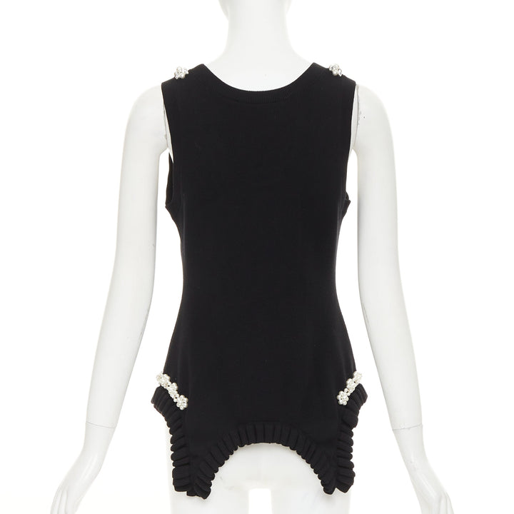 SIMONE ROCHA black knit pearl crystal embellished ruffled sweater vest M