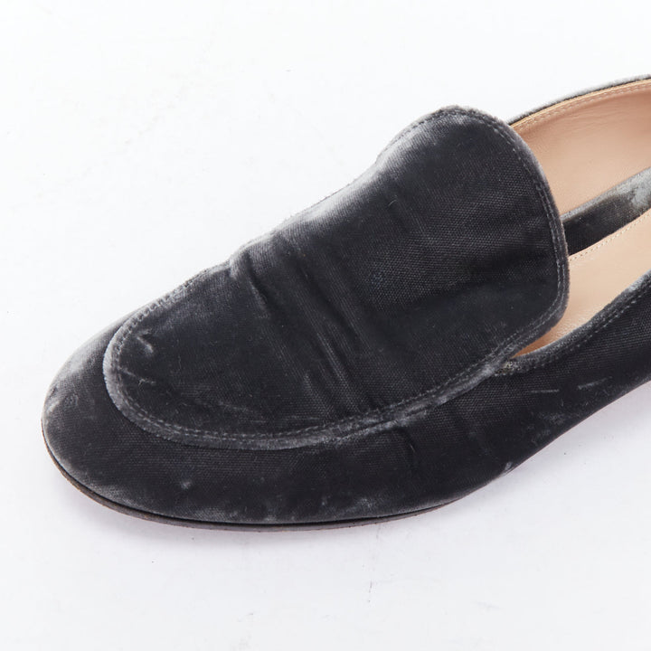 GIANVITO ROSSI grey velvet topstitched minimal slip on loafers EU38