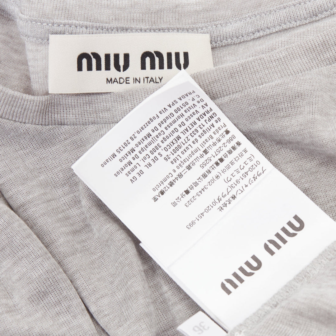 MIU MIU 2022 grey black logo tab crew neck long sleeve tshirt dress IT36 XXS