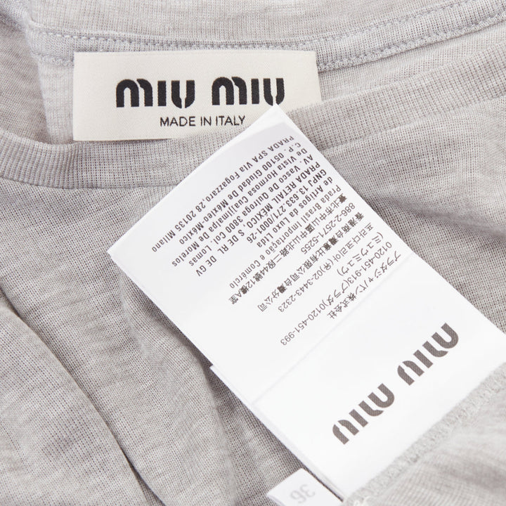 MIU MIU 2022 grey black logo tab crew neck long sleeve tshirt dress IT36 XXS