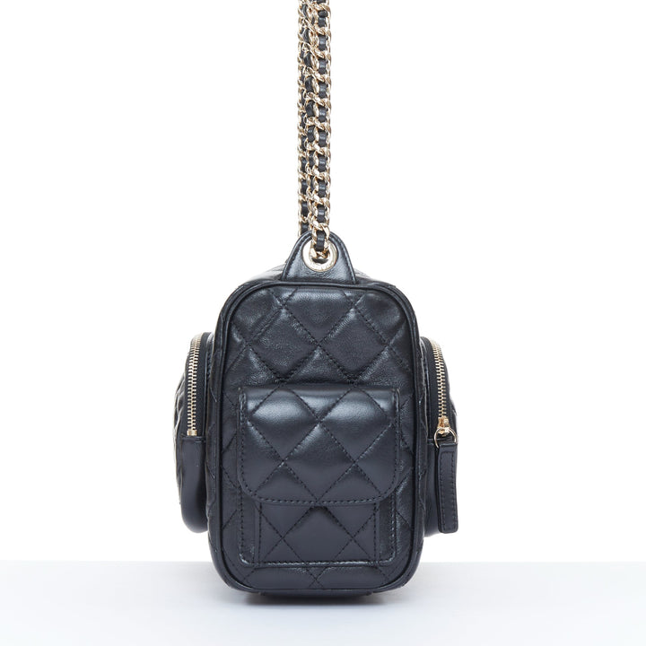 CHANEL 2024 Multi-Pocket Camera Case black quilted lambskin gold hardware bag