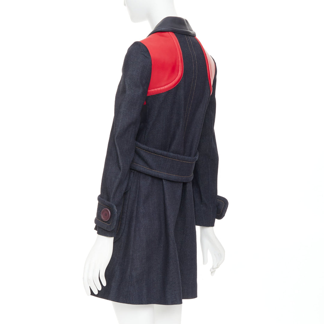 MIU MIU 2014 navy denim red black lambskin inserts pocketed jacket IT38 XS