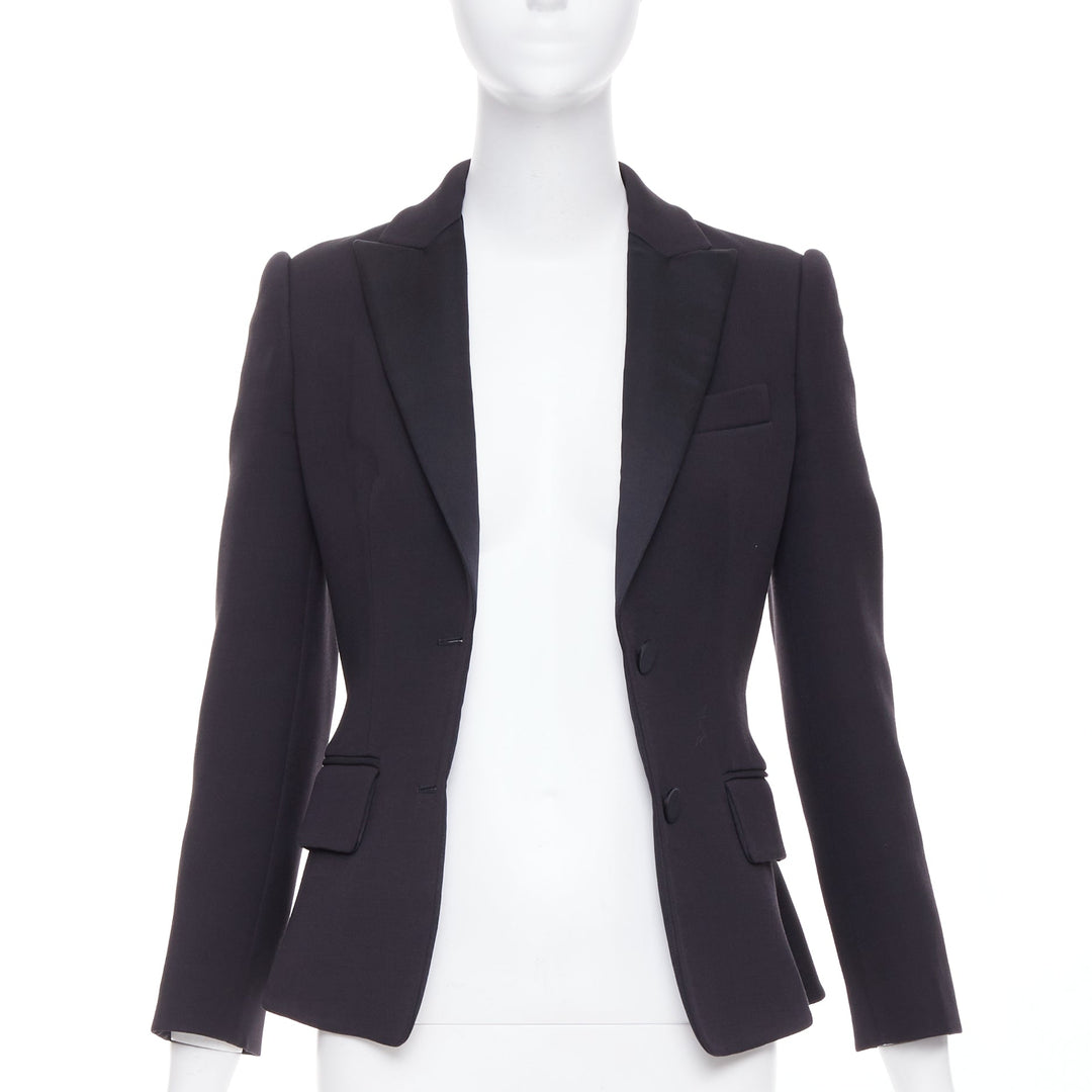ALEXANDER MCQUEEN 2016 black wool silk sculpted peplum blazer jacket IT38 XS