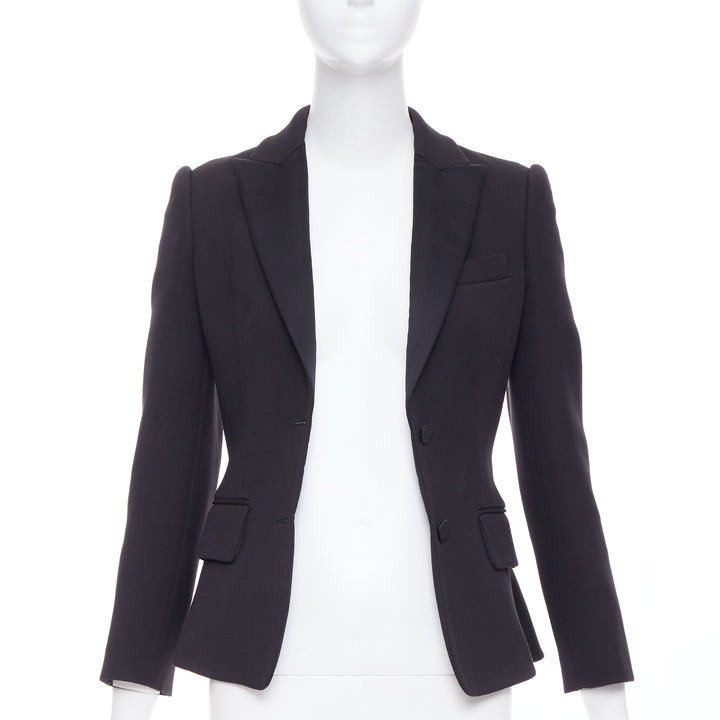 ALEXANDER MCQUEEN 2016 black wool silk sculpted peplum blazer jacket IT38 XS