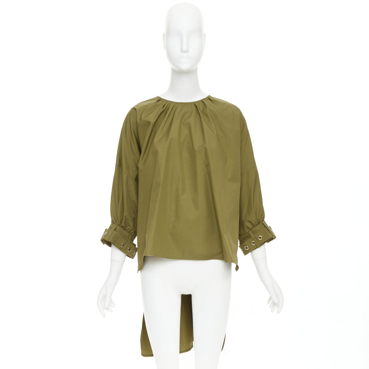 S' MAX MARA Maya khaki green cotton belted cuffs hi low tunic shirt top IT34 XXS