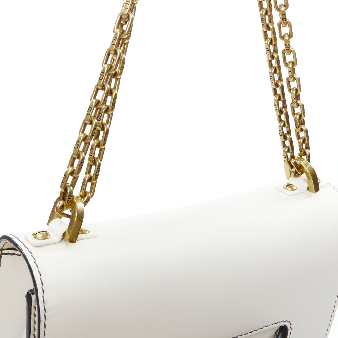 DIOR J'Adior Medium white leather gold letter chain flap crossbody bag