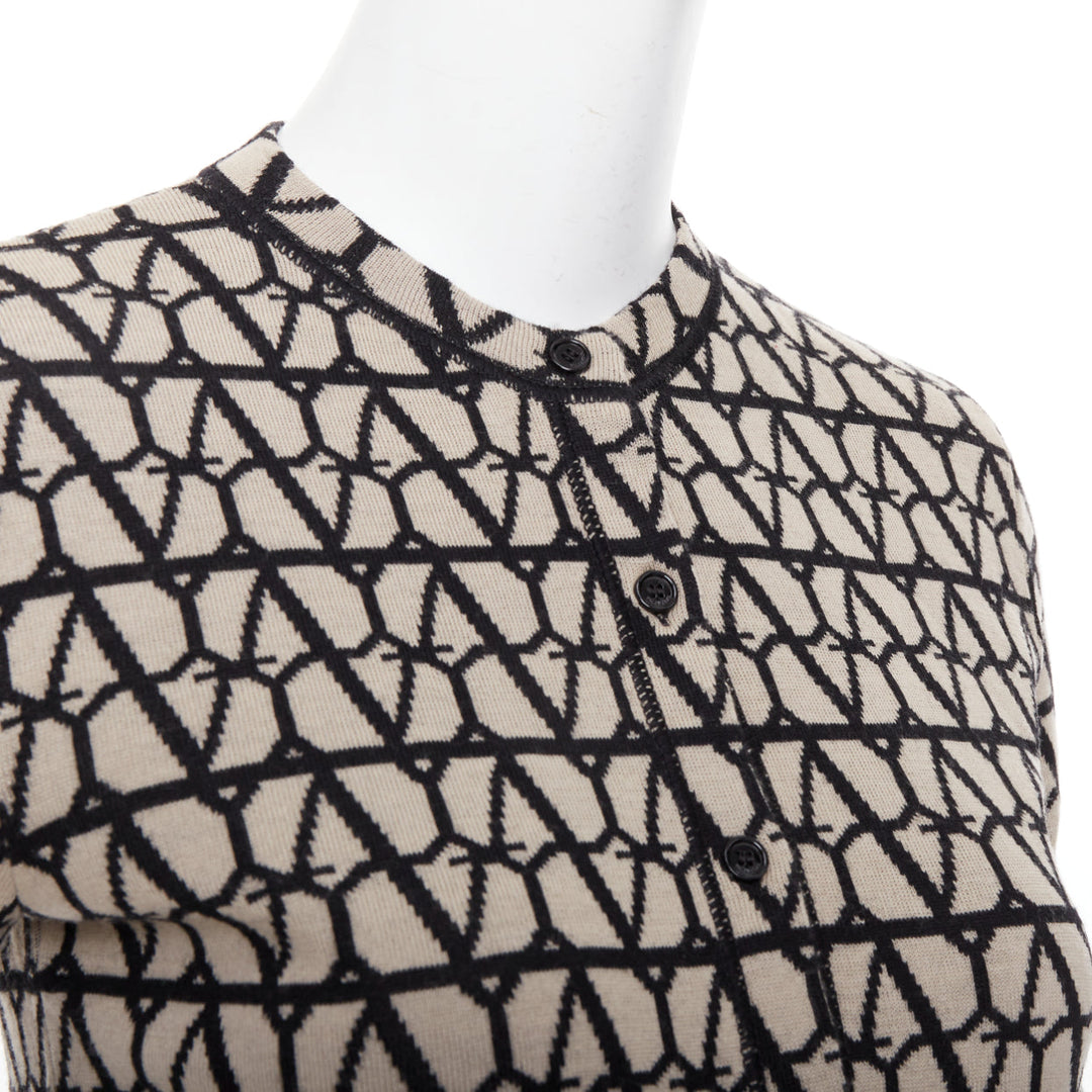 VALENTINO 2023 Toile Iconographe monogram beige black wool cropped cardigan S