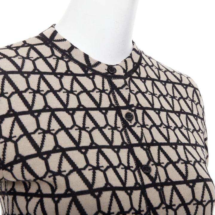 VALENTINO 2023 Toile Iconographe monogram beige black wool cropped cardigan S