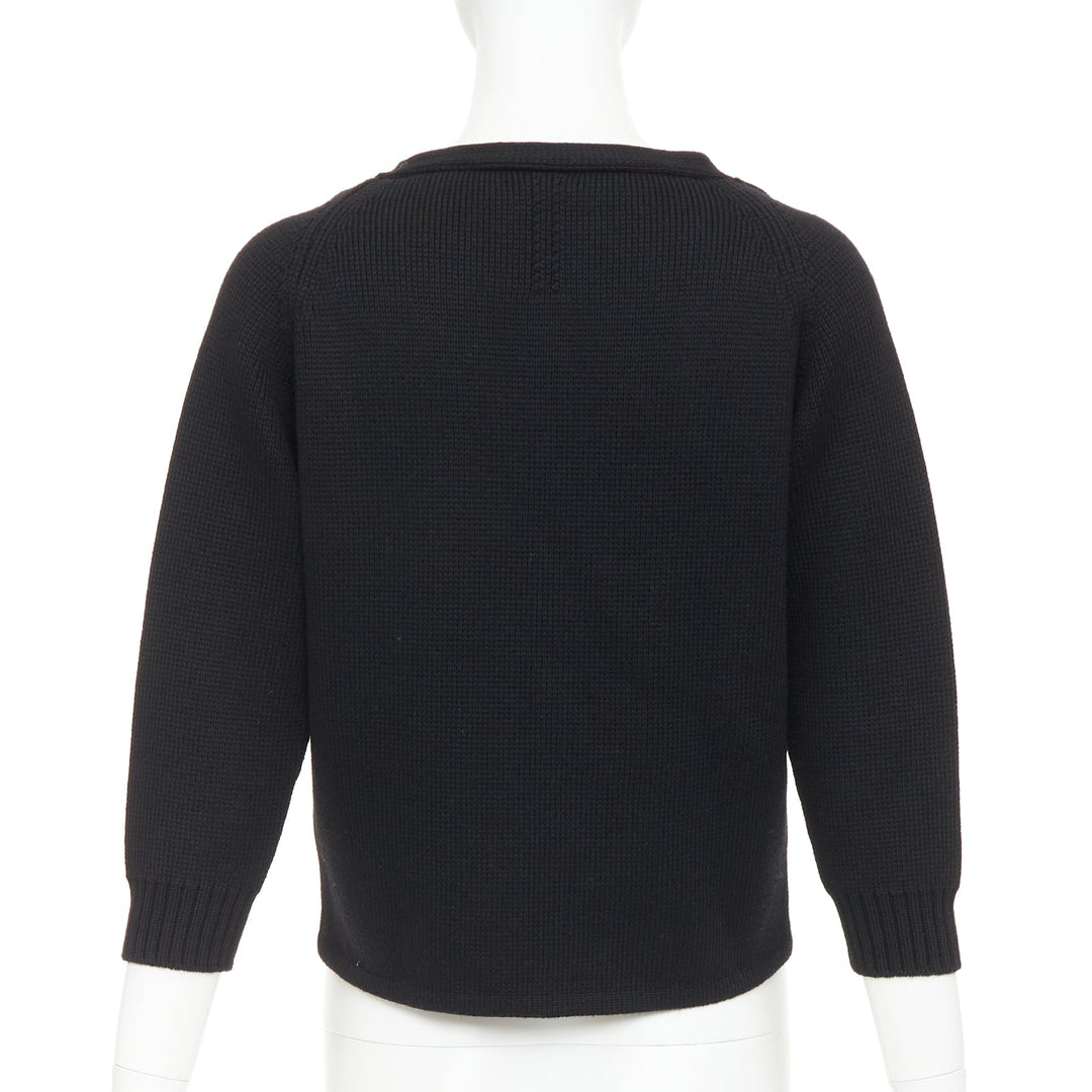 SAINT LAURENT 2014 black heavy knit wool round buttons raglan sleeves cardigan M