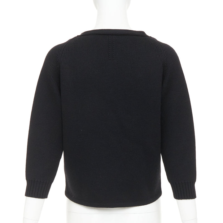 SAINT LAURENT 2014 black heavy knit wool round buttons raglan sleeves cardigan M