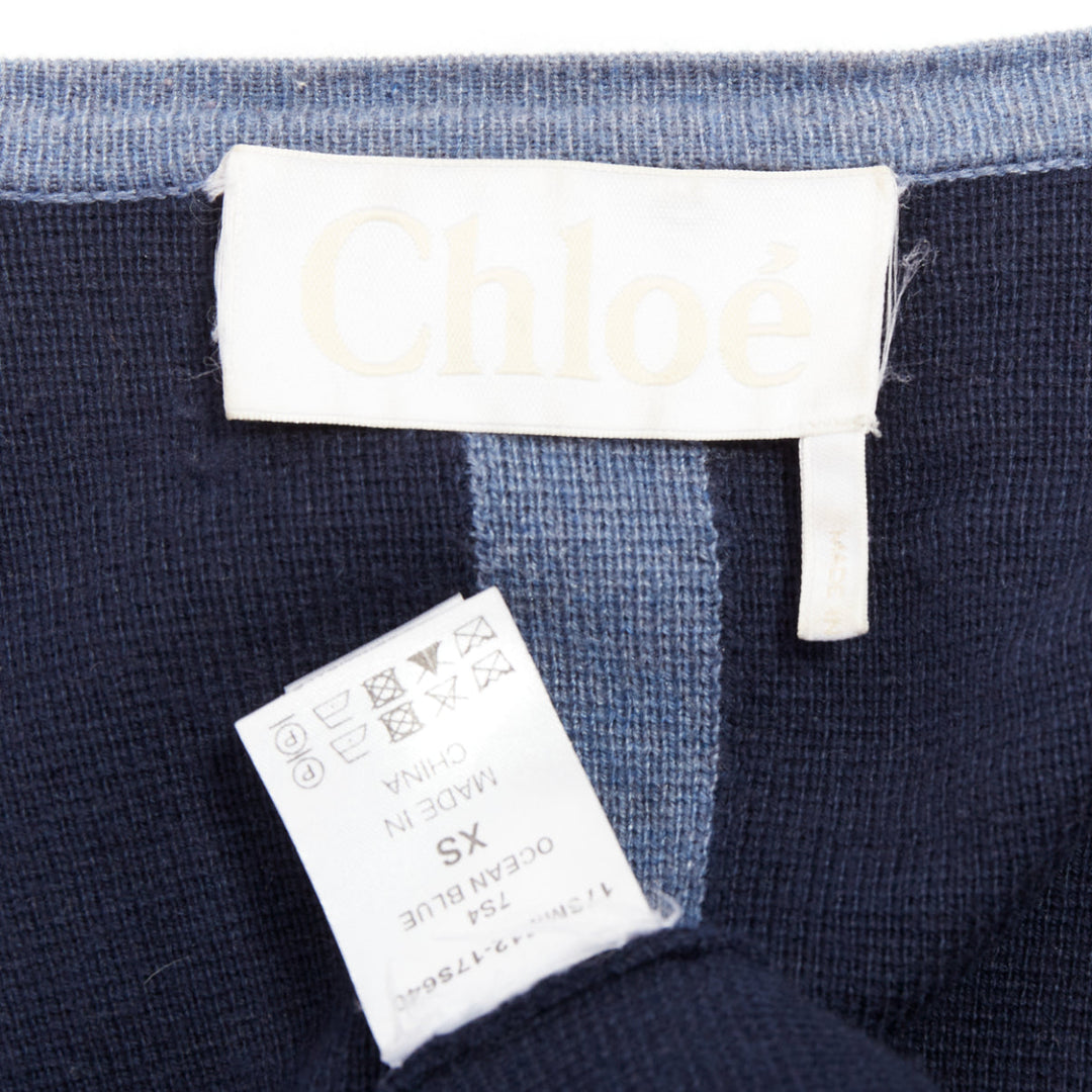 CHLOE navy ocean blue cotton silk cashmere striped cardigan coat XS