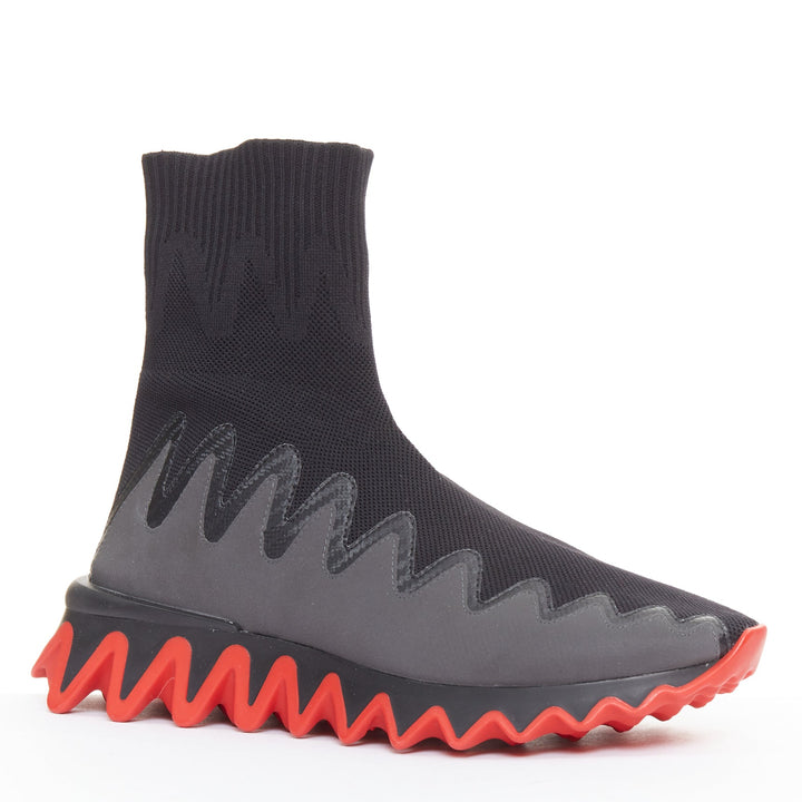 CHRISTIAN LOUBOUTIN Sharky Sock black sock rubber sole ankle sneaker EU42 US9