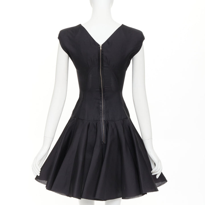 VICTORIA BECKHAM black tailored cap sleeve structured fit flare dress UK12 L