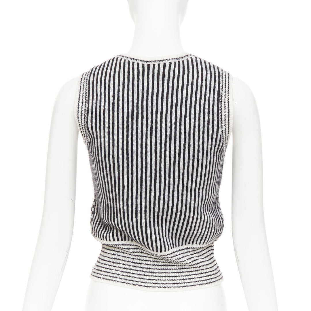 VALENTINO black cream wool mohair blend checkered striped knitted vest S