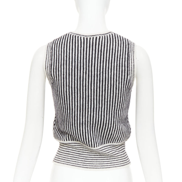 VALENTINO black cream wool mohair blend checkered striped knitted vest S