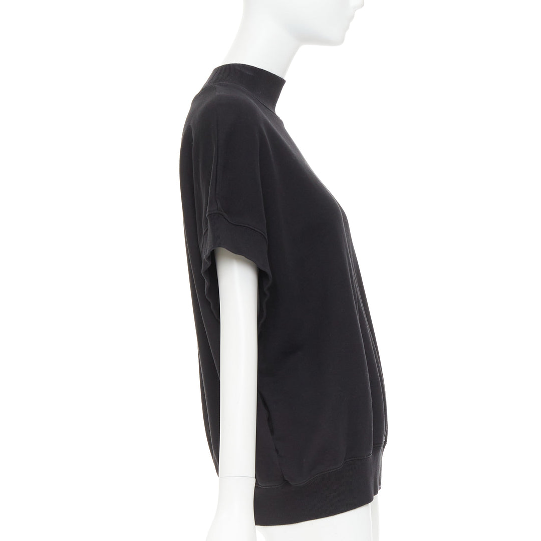 DRIES VAN NOTEN black cotton mock neck dolman short sleeves boxy sweatshirt XS
