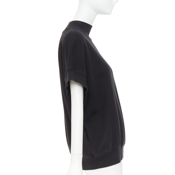 DRIES VAN NOTEN black cotton mock neck dolman short sleeves boxy sweatshirt XS