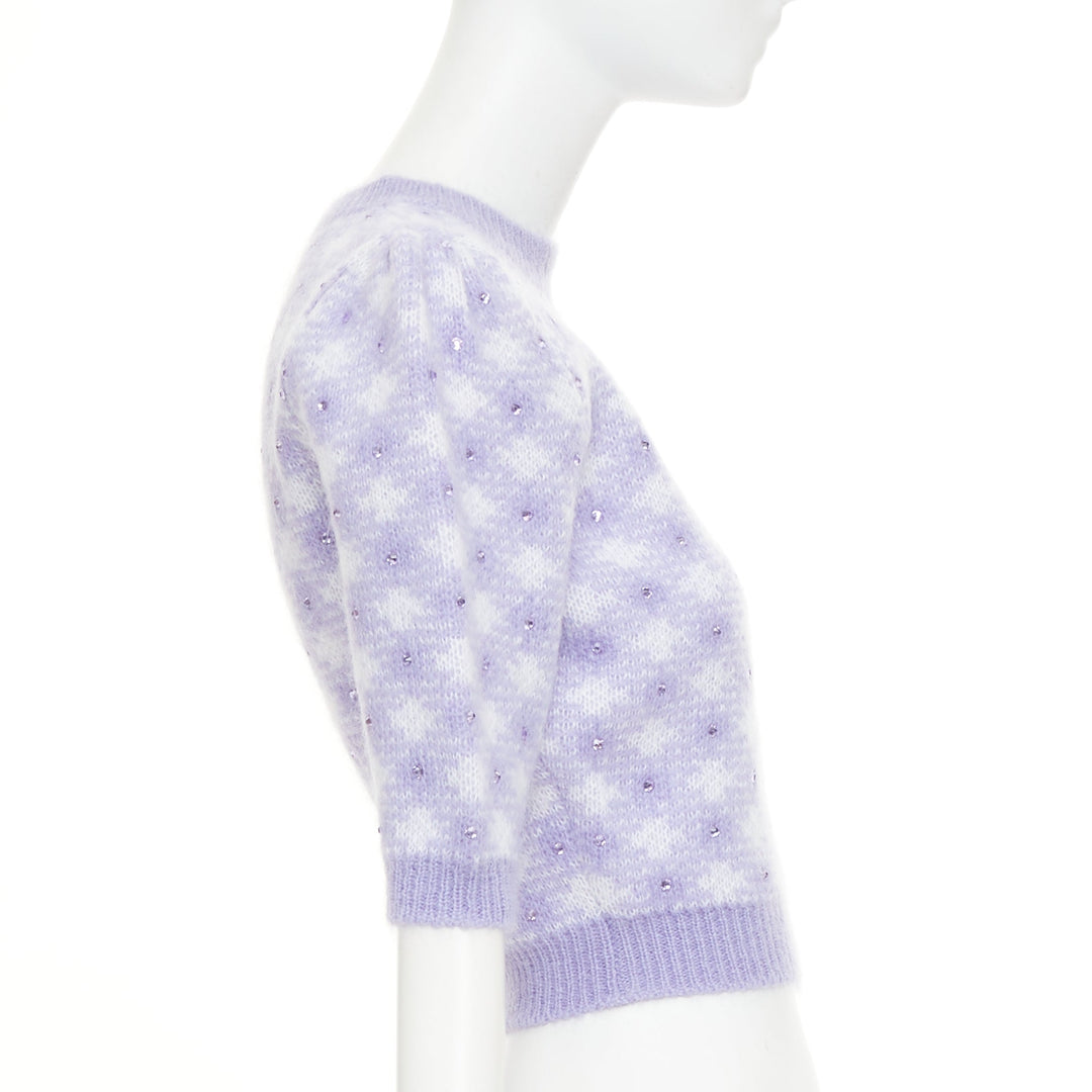 ALESSANDRA RICH purple cream mohair blend crystal embellished pullover IT36 XXS