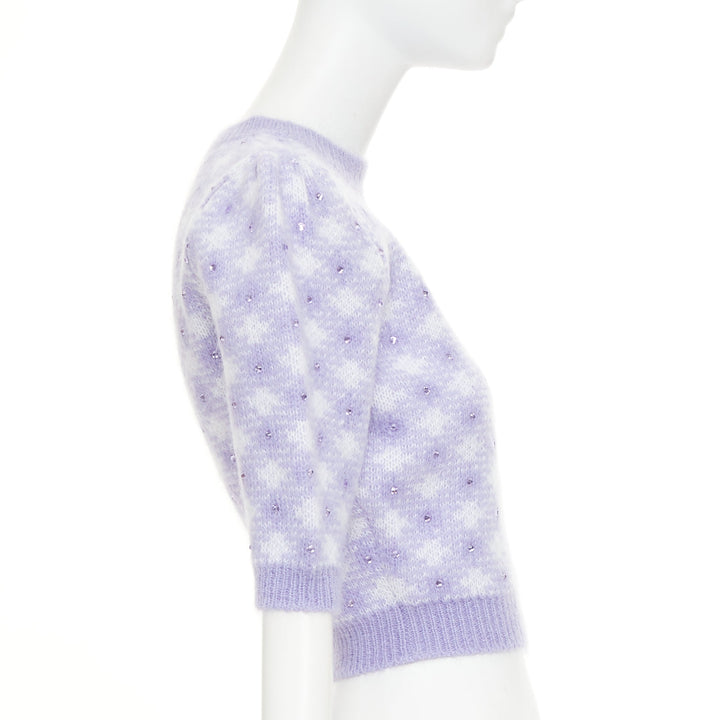 ALESSANDRA RICH purple cream mohair blend crystal embellished pullover IT36 XXS
