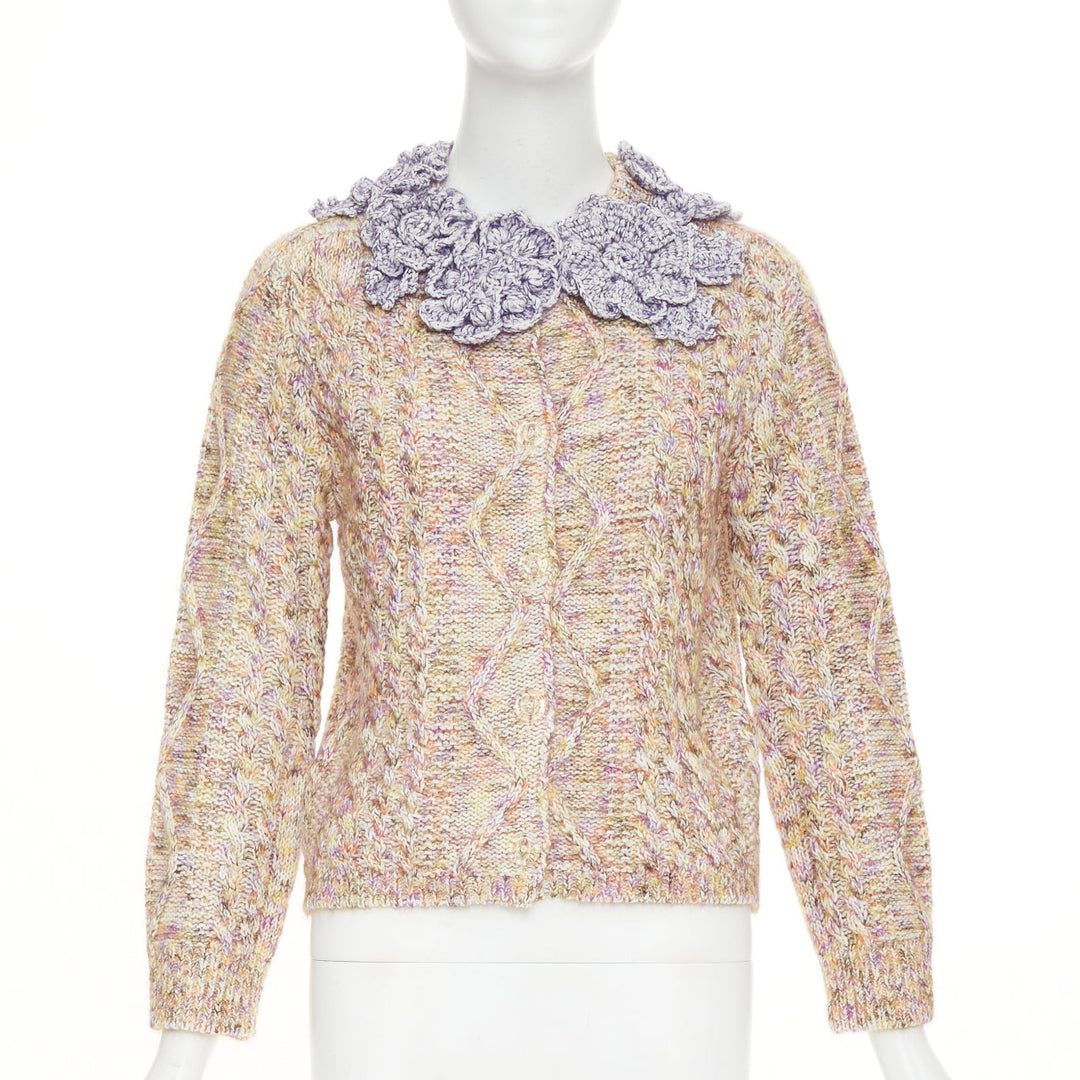 LOUIS VUITTON 2026 Knitted Flower Collar cable multicolor mix knit cardigan XS