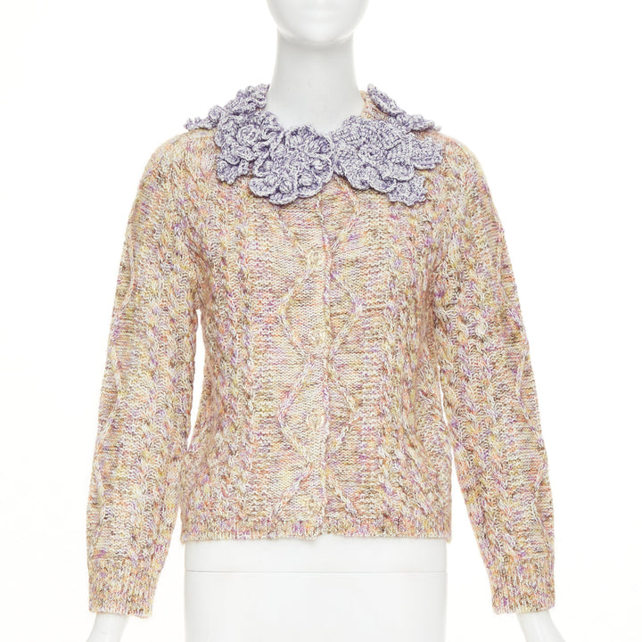 LOUIS VUITTON 2026 Knitted Flower Collar cable multicolor mix knit cardigan XS