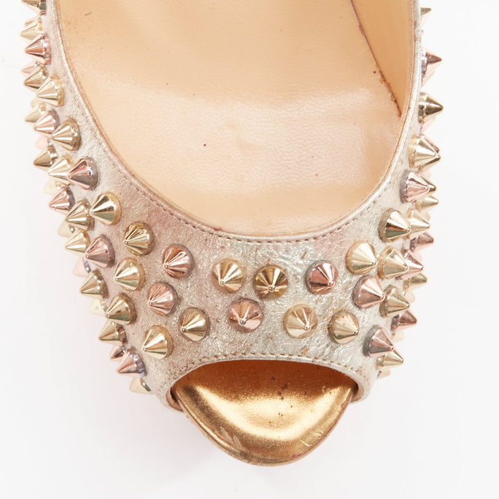 CHRISTIAN LOUBOUTIN Lady Peep 150 metallic gold studded platform peep pump EU38