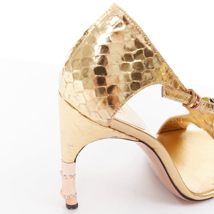 GUCCI TOM FORD Vintage 2004 Runway gold scaled green Serpentine heel sandal EU36