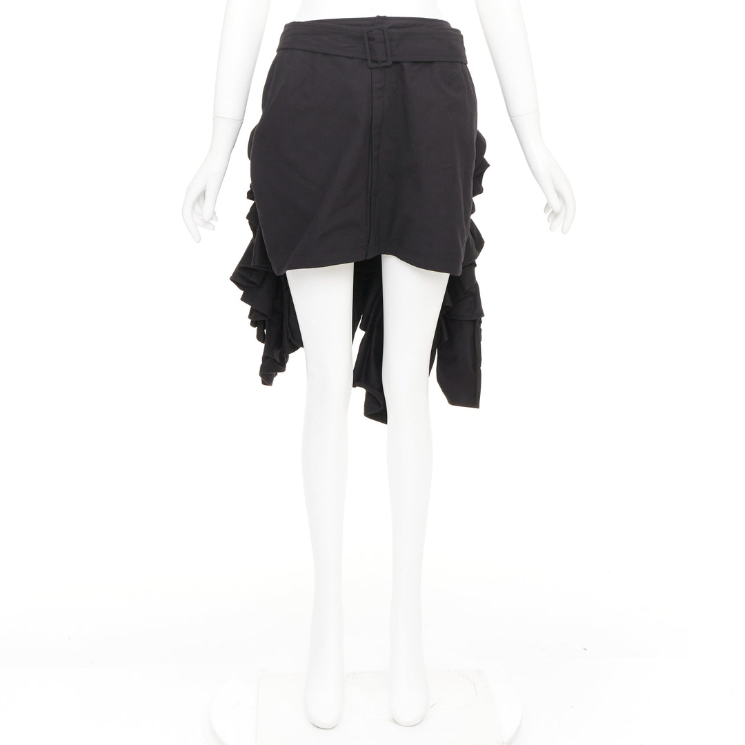 YOHJI YAMAMOTO black rayon blend ruffle applique avant garde mini skirt JP1 S