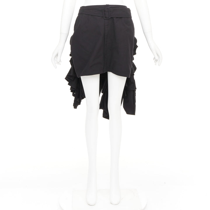 YOHJI YAMAMOTO black rayon blend ruffle applique avant garde mini skirt JP1 S