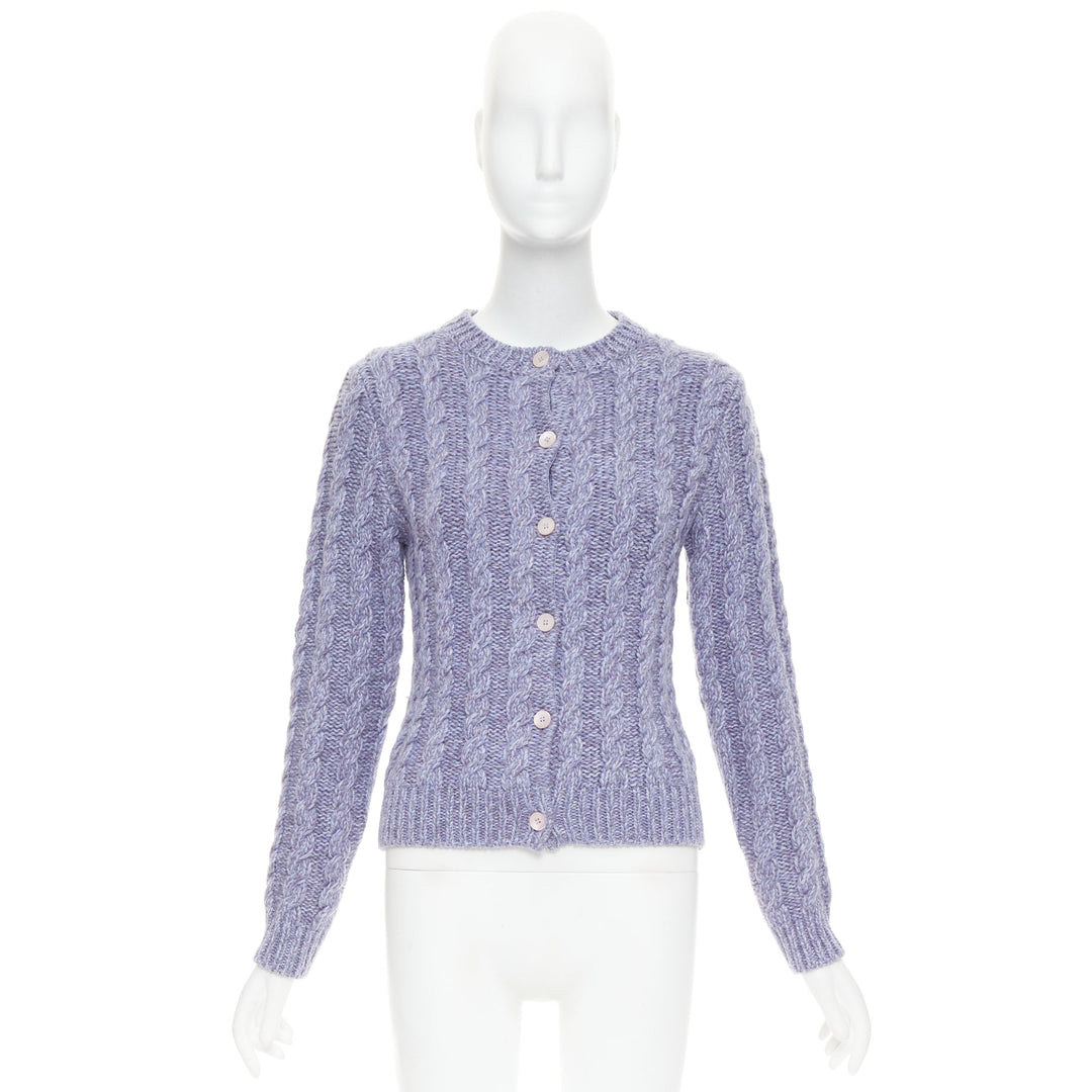 MIU MIU 2023 melange purple cashmere virgin wool cable knit cardigan IT38 XS