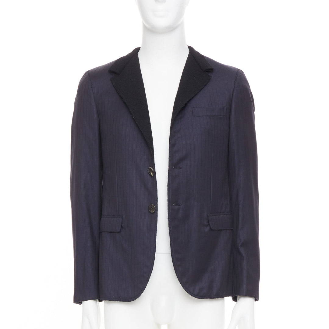 LANVIN 2014 contrast peak lapel pinstripe wool two-button tuxedo blazer EU46 S